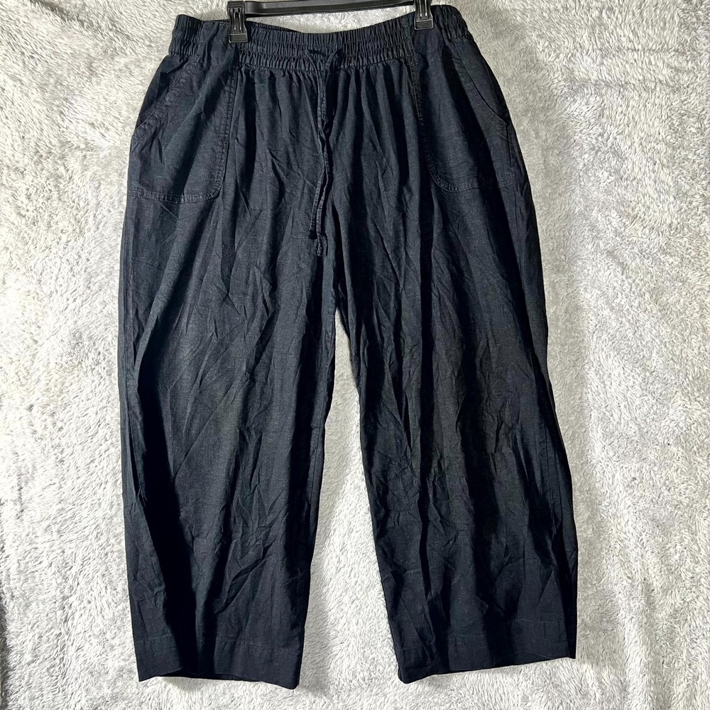 Lane Bryant Pants Women 16 Black Linen Stretch High Rise Drawstring Straight Leg